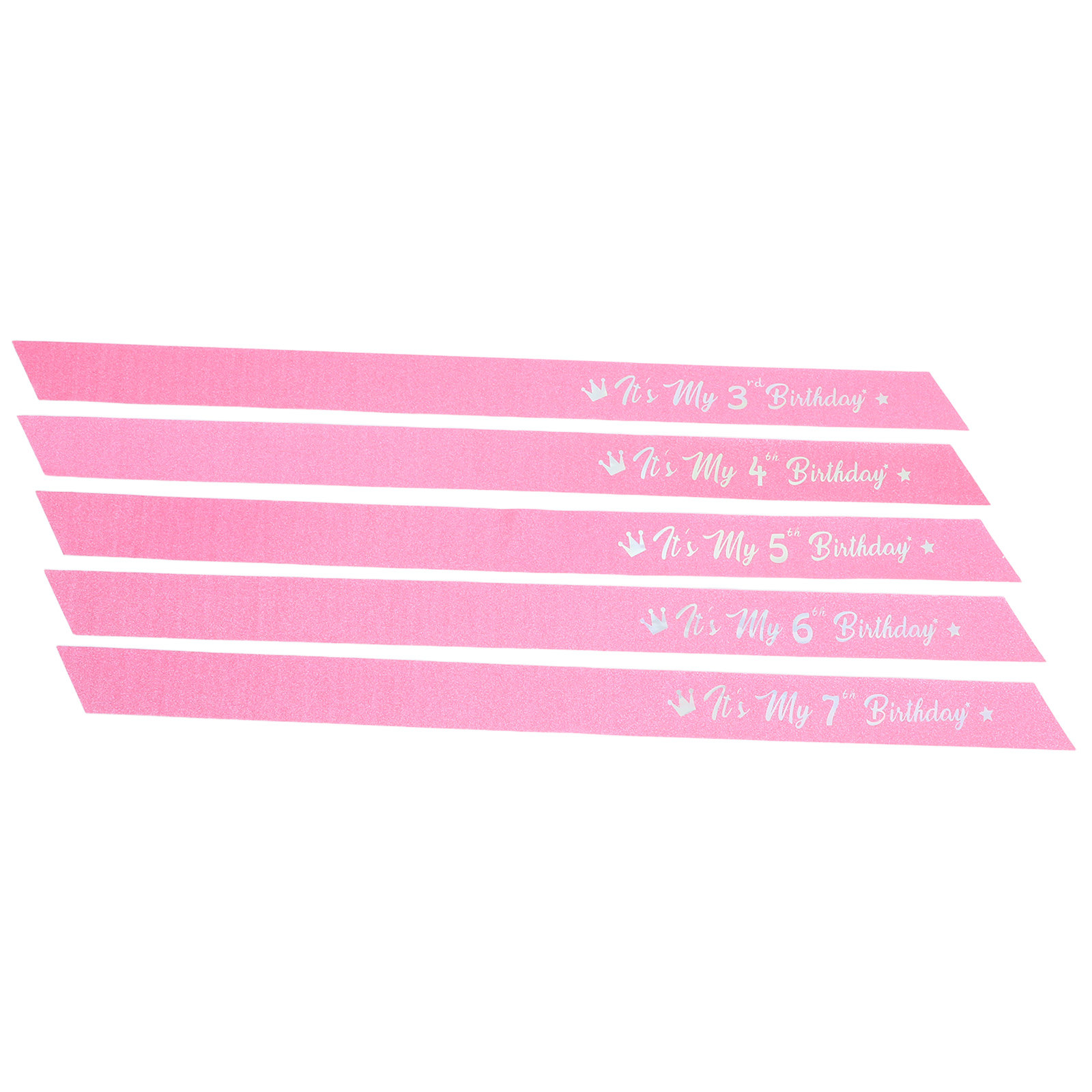 Birthday Sash Glitter - Roze glitter verjaardagssjerp, set van 5