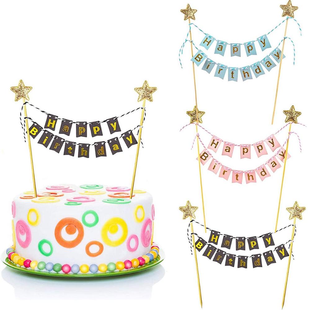 Party Banner Gold - Happy Birthday Cake Vlaggen Diy Gold