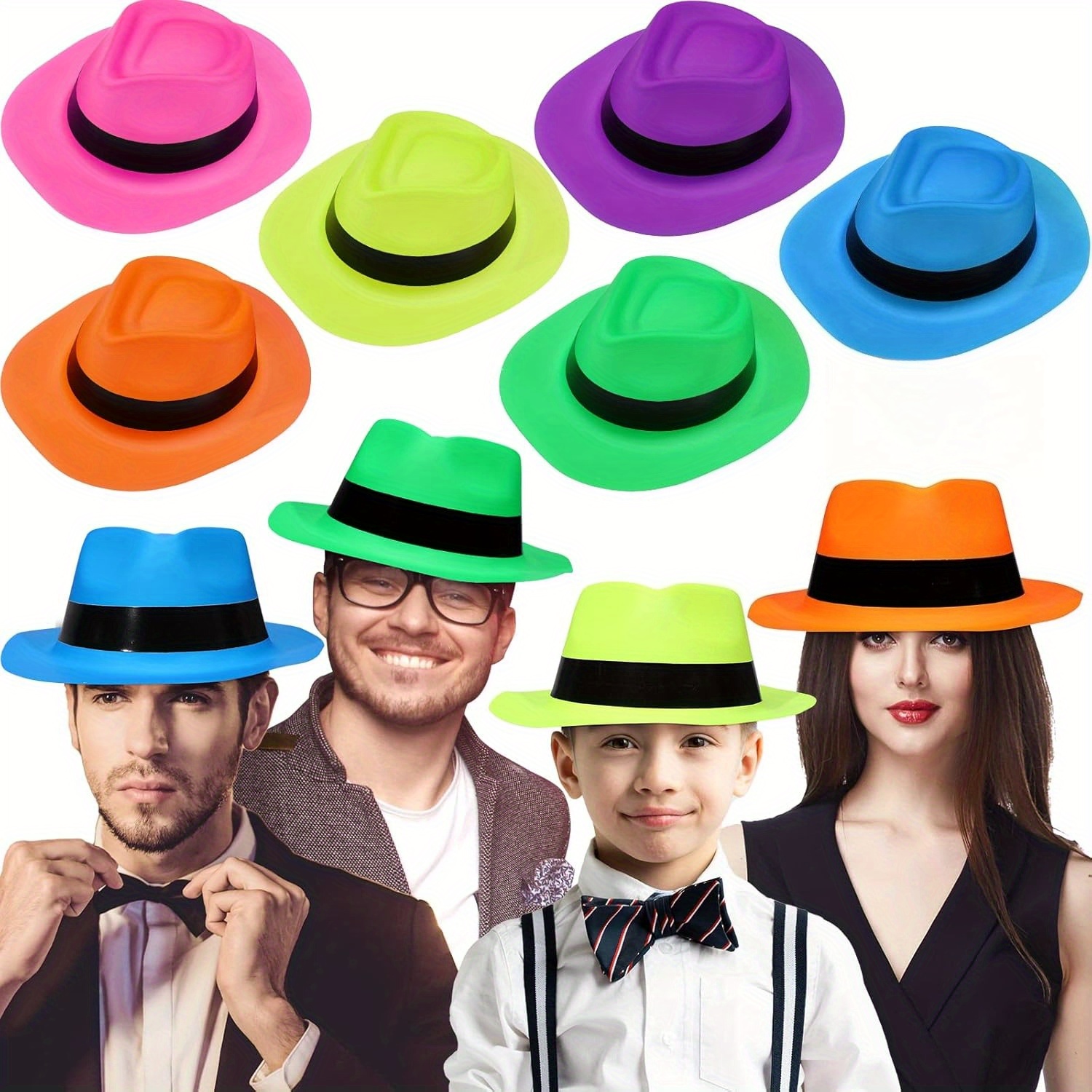 Party Hat Cone - 12-delige feesthoeden in neon maffia-stijl -