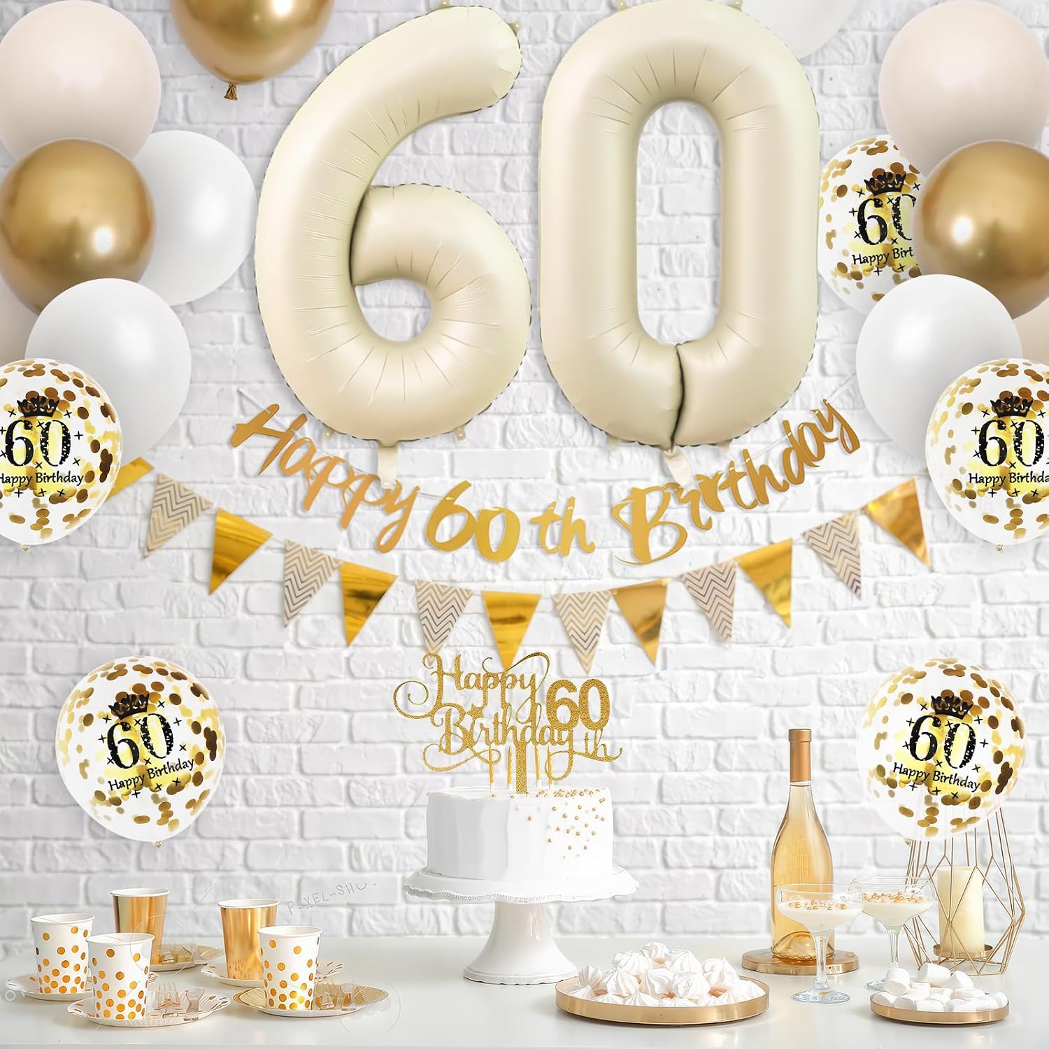 Party Banner Gold - Zandwit Goud 60e Verjaardag Decoraties 60e